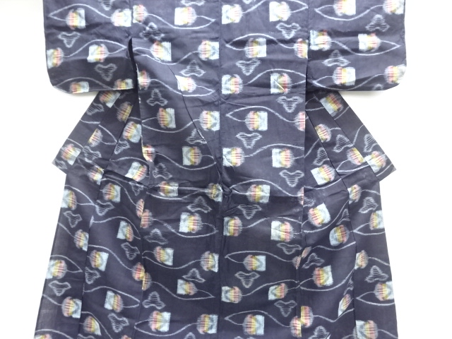 JAPANESE KIMONO / ANTIQUE HITOE KIMONO / COTTON / KURUME KASURI / ABSTRACT PATTERN